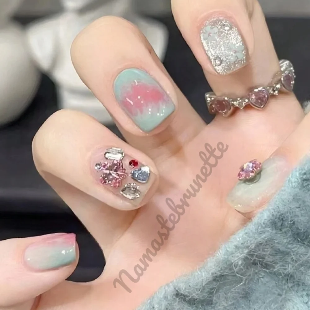 2/$16 3D Rhinestone Glitter Floral Press On Nails